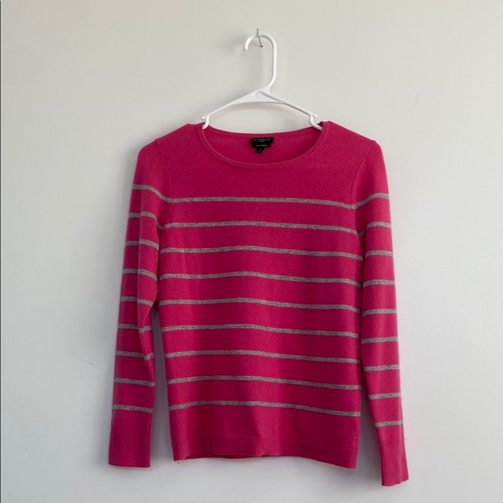 Talbots Pink and Gray Cashmere Crew Neck Sweater